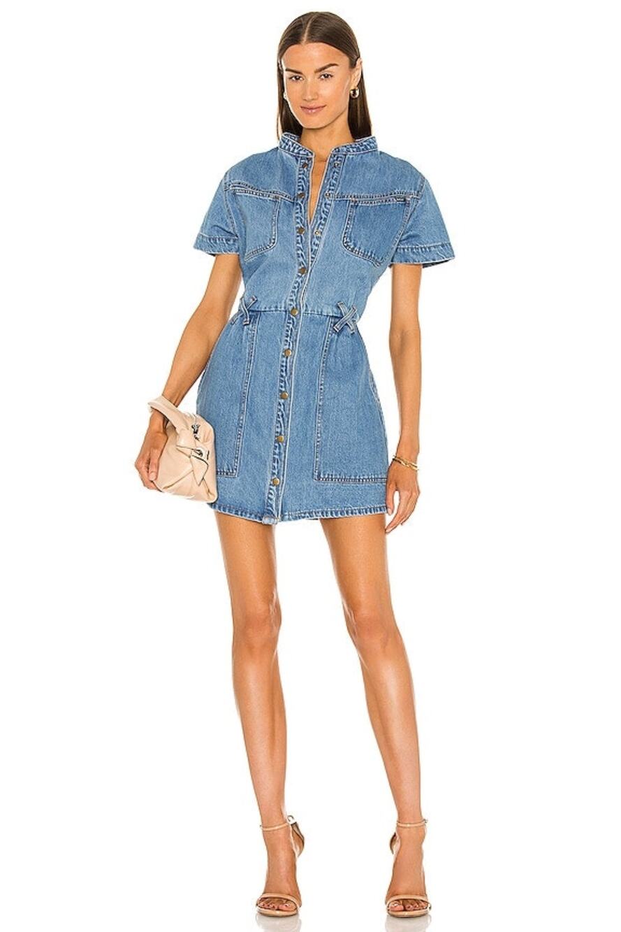 Bardot Stacey Denim Mini Dress Vintage Wash AUS 8 US 4